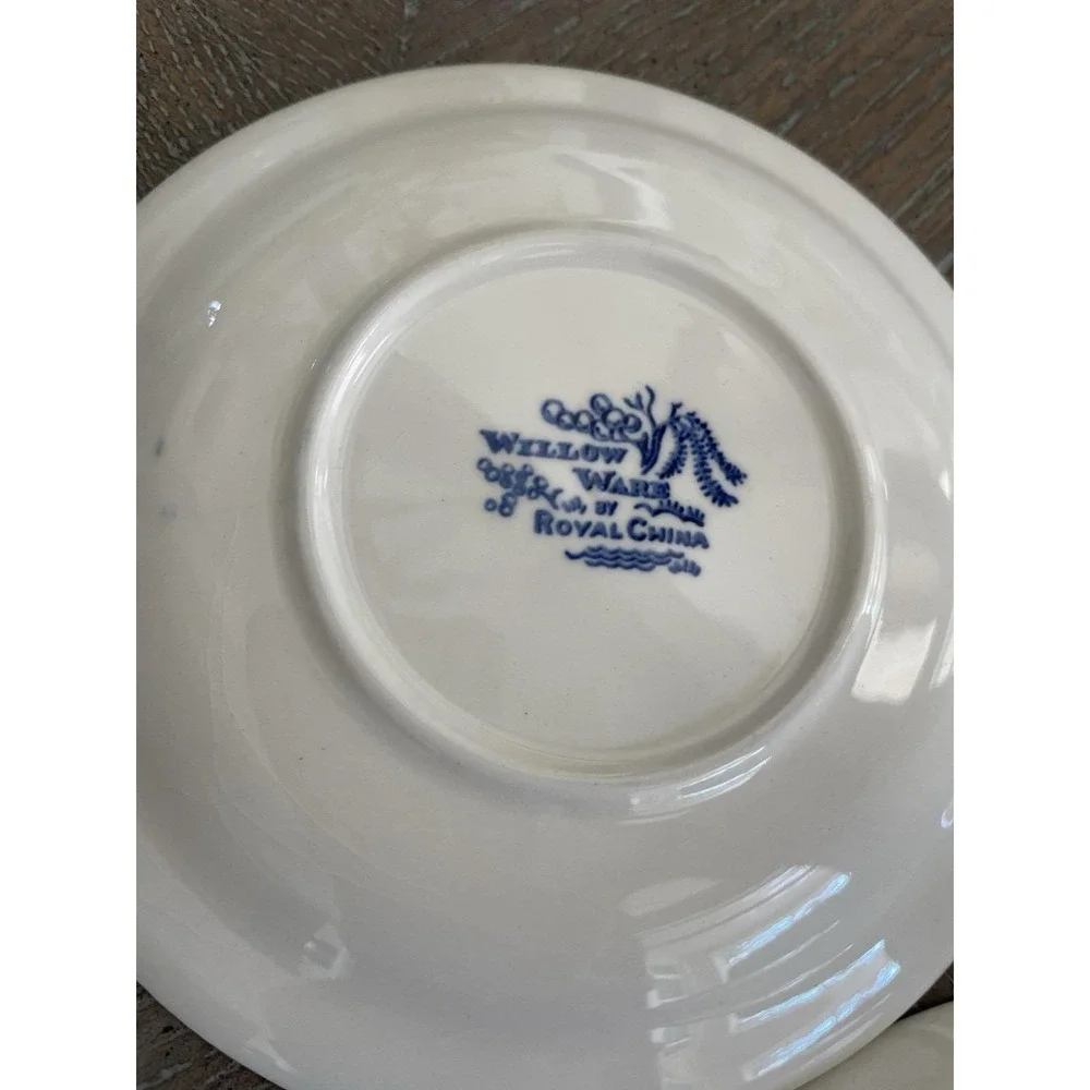Vtg Willow Ware Blue Willow Transferware 3 Dessert Plates/Saucers 6